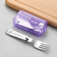 Portable Cutlery Set, For Kids, Spoon, Fork, Set, 304 Stainless Steel, Foldable, With Silent Case, Outdoor, Camping, For Bento