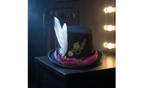 Brass Gear Accents Steampunk Top Hat Feather Plume Felt Top Hat Velvet Band Headwear Vintage-Inspired