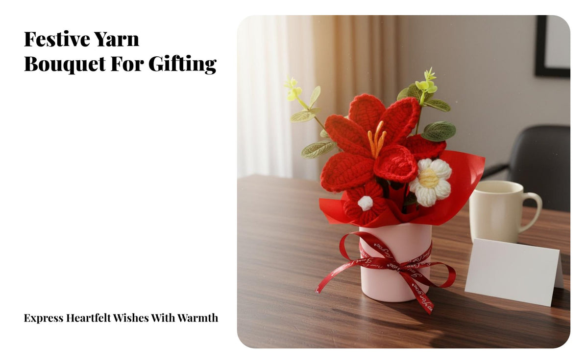 Knitted Flower Arrangement Yarn Flowers in Bucket Handmade Yarn Flower for Girlfriend, Teachers, Parental Appreciation Day