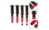 4 Pieces Heavy-Duty Coilover Chassis System Kit Steel Coilover Kit Red and Black Spring Shock Absorber Sporty for Car Enthusiasts, DIY Mechanics