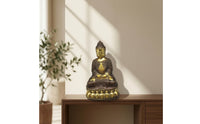 Buddha Statue with Pedestal Copper-Toned Statue with Pedestal Ornate Buddha Figurine for Altar