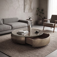 Drum Coffee Table Brushed Bronze Round Coffee Table Low-Profile for Living Room