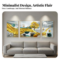 3 Pieces Crystal Porcelain Painting Light Elegant Design 3 Piece Wall Art Ready to Hang Abstract Landscape Painting for Homeowners, Living Room