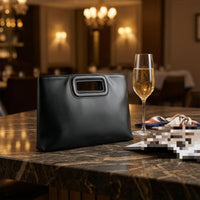 Cutout-Handle Bag Faux Leather Structured Handbag Lightweight Clutch Purse