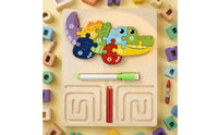 Natural Wood Finish 3-in-1 Learning Board Rounded Corners Child-Led Learning Wooden Learning Puzzle Colorful ABC Numbers Shapes Wooden Puzzle Removable for Preschoolers, Kids