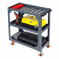 High Load Capacity 3-Tier Tool Cart Thickened Steel Plate 3 Tier Rolling Tool Cart Rugged & Long-Lasting Construction Heavy Duty Rolling Trolley Lockable Wheels for Technicians, Warehouse Workers, DIY Enthusiasts, Factory, Auto Repair Shop, Job Site