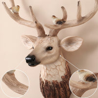 Deer Head with Antlers Wood-Look Deer Head Carved Wall Sculpture for Hallway