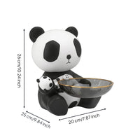 Pandas Figurine with Storage Bowl Decorative Pandas Statue with Bowl Cute Catchall Dish for Living Room, Coffee Table, TV Cabinet