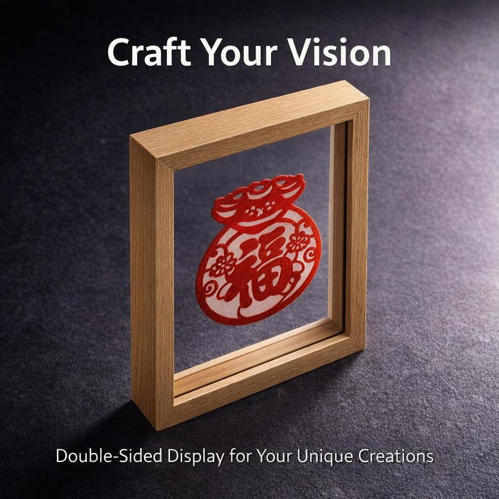 Shadow Box Display Case A4, 3D Shadow Box for Crafts, Chinese Classical Wood Frame, Handmade Transparent Glass Picture Frame for Artworks Memory