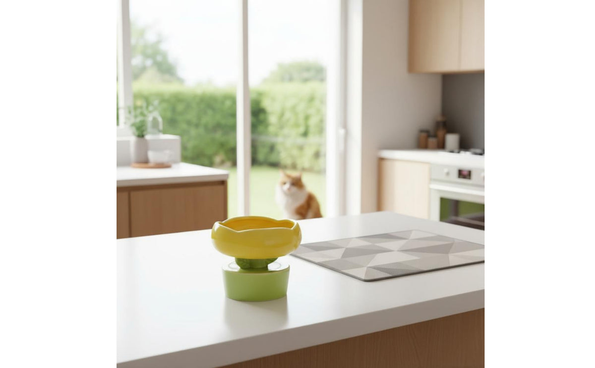 Anti-Tip Ceramic Elevated Pet Dish Large Capacity Ceramic Pet Bowl Stable Elevated Cat Bowl Easy to Clean for Kittens, Small Dogs, Young Dogs
