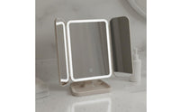 Rechargeable Tri-Fold Makeup Mirror Magnification LED Vanity Mirror Rotatable Beauty Accessory Storage Base for Dorm Room