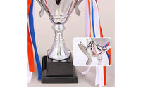 Shiny Trophy with Ribbons Polished Cup Trophy Reflective Award Cup with Base Decorative for Sports Competitions, Dance Showcases