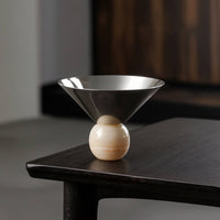 Pedestal Tray with Stone Base Modern Decorative Centerpiece Bowl Minimalist Stainless Steel Fruit Bowl for Entryway