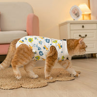 Cat Recovery Suit with Assorted Cartoon Patterns, Sleeveless Post-Surgery Cat Apparel, Cat Spay and Neuter Recovery Suit