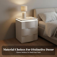 Light Luxury Design 3-Drawer Nightstand Compact Size 3-Drawer Wavy Front End Table Curved Edges Bedroom Furniture effortlessGliding Drawers for Interior Design Enthusiasts, Homeowners, Apartment, Living Room, Hallway, Office