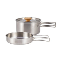 Folding Handle Stainless Steel Camping Cookware Set Lightweight Portable Backpacking Cook Set Compact Stainless Steel Mess Kit Easy to Clean for Campers, Hikers, Backpackers, Hiking, Picnic