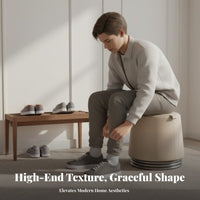 Round Padded Ottoman Genuine Leather Upholstery Vanity Seat Modern Minimalist Design Light Luxury Aesthetic for Homeowners