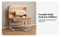 Anti-Pinch Safety Design Height Adjustable Kids Desk Set Safe & Long-Lasting Kids Desk and Chair Set Storage Drawer Solid Wood children's Writing Table Widened Desktop for Students, Boys, Girls, Homework, Homeschooling, Reading, Playroom