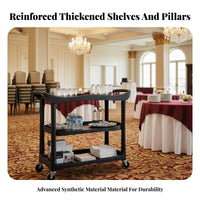 High Load Capacity 3 Tier Bus Cart Easy to Clean Rolling Restaurant Trolley Multi-Purpose Commercial Serving Cart Reinforced Shelves for Kitchen Team, Warehouse Workers, Catering Events, Cafeteria, Garage, Workshop