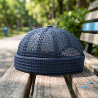 Mesh Skullcap Breathable Mesh Hat with Folded Band Netted Beanie Lightweight Brimless Hat Open-Knit for Men
