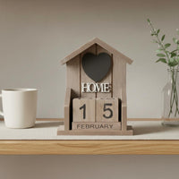 Vintage Look House Shaped Perpetual Calendar Compact Design Wooden Block Calendar Reusable Home Decoration Easy to Read for Desktop