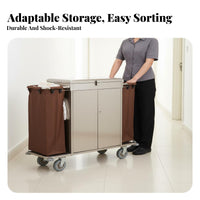 Hotel Textile Management Cart Lockable Doors Locking Housekeeping Trolley Dust-Resistant Lid Housekeeping Cart with Wheels for Janitors, Guest Rooms