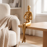 Gilded Gold Faceless Human Figurine Minimalist Resin Figurine Nordic Shelf Ornament Modern for Bookshelf, Entryway, Living Room, Office