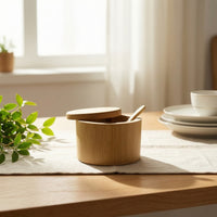 Natural Bamboo Seasoning Jar with Spoon Tabletop Bamboo Seasoning Box with Lid Compact Seasoning Box with Spoon Wooden for Home Cooks, Minimalists, Kitchen, Dining Table