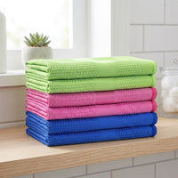 Weave Microfibre Cloth Tea Towels, Highly Absorbent Microfibre Cloth for Glass and Dishes, Reusable Cleaning Tool with Locked Border