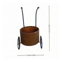 Iron Planter Cart Rustic Metal Planter with Wheels Weathered   with Wheels for Gardeners