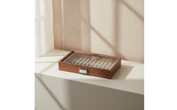 Pen Display Box with Glass Lid Walnut Finish Pen Display caseSlot Elegant for Collectors, Desk, Home Office