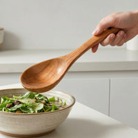 Natural Wood Wooden Soup Spoon with Hanging Hole Deep Bowl Long-Handled Spoon Smooth Polished Kitchen Utensil for Ramen, Hot Pot