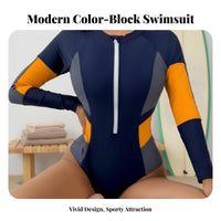 Long Sleeve Single-Piece Swimsuit Sun Protection Long Sleeve Wave Suit Zip Front Sun Shirt Quick Dry Material Multi-T Single