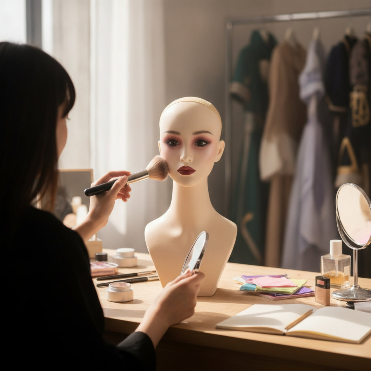 Mannequin Head with Shoulders Smooth Hairpiece Display Mannequin Cream-Beige Display Head with Shoulders for Cosplayers, Hair Stylists, Shop Displays
