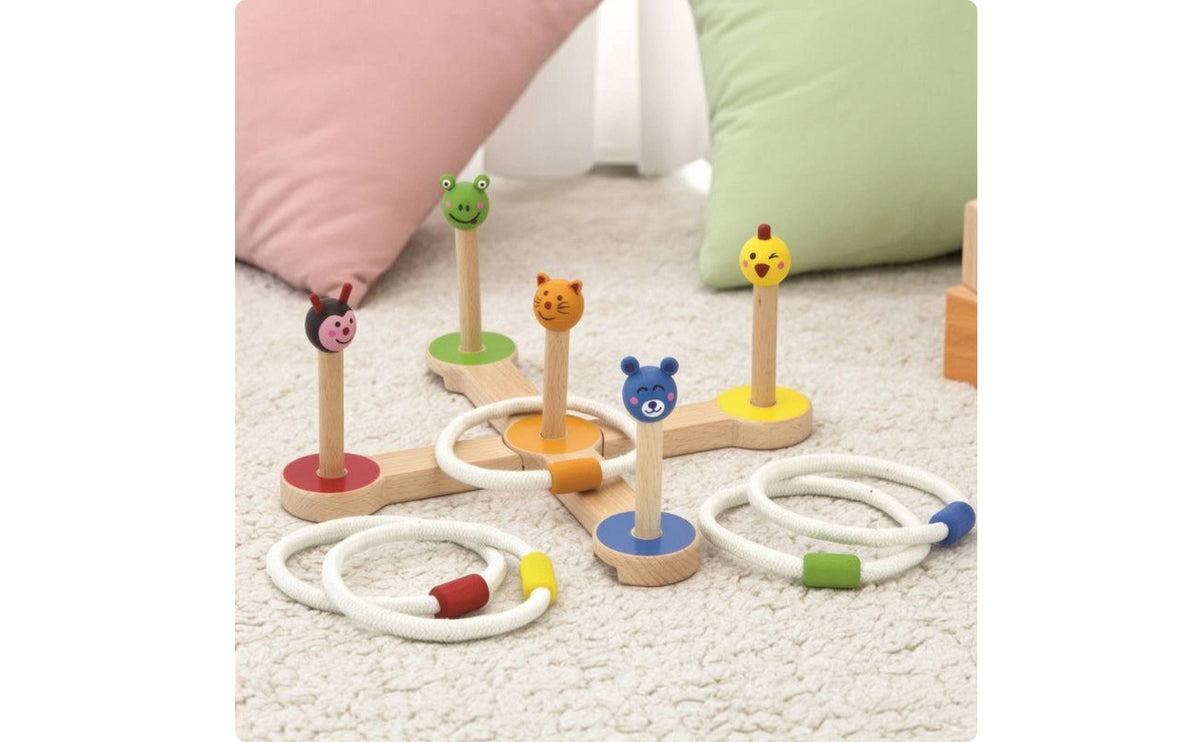 Wooden Rings Toss Game Colorful Creature Hoop Toss Cartoon for Preschoolers, Young Children, Playroom, Classroom, Backyard