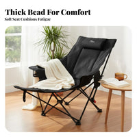 Quick Fold Design Padded Folding Lounge Chair Easy Setup Folding Lounge Chair Footrest Heavy Duty Adjustable Outdoor Recliner Includes Headrest Pillow for Office Workers, Campers, Beachgoers, Backyard, Poolside, Sporting Events, Campsite
