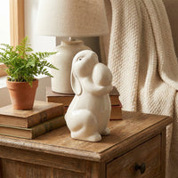 Ceramic Bunny Figurine, Glazed Porcelain Rabbit Ornament, Minimalist Easter Decoration Statue, Cute Animal Sculpture for Home Dining Table Centrepiece, Tiered Tray or Spring Gift