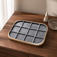 Aluminum Alloy 12-Compartment Jewelry Tray Rounded-Rectangle Flocked Jewelry Tray