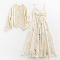 Wedding Guest Dress and Jacket Set for Women with Hollow Out Cardigan, Sleeveless Maxi with Long Sleeve Cover Up, Vintage Floral Print