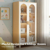 Stable and Sturdy children's Cupboard with Arched Doors Modular Design Bookshelf Detachable Legs Storage Furniture Bear-Shaped Handles for Families, Parents, Living Room, Bedroom, Playroom