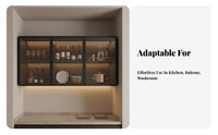 Wall Mounted Storage Cabinet Solid Wood Board Wall Mounted Glass Cabinet Space-Saving Suspended Display Shelf with Doors for Washroom, Balcony