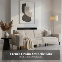 French Cream design Straight 3-Seater Settee High-Leg Design Deep Seat 3-Person Couch Small Space space-efficient Sofa Comfortable Seating for Apartment Dwellers, Homeowners, Families, Lounge Area, Home