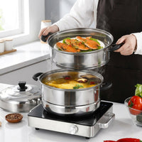 Food Steamer and Cooking Pot with 410 Stainless Steel Lid, Large 2-Tier Steam Cooker for Home Cooking, Versatile Soup Pot for Electric Stoves