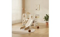 Young Child Slide and Swing Set Indoor Climber Playset with Basketball Hoop Bear-Themed Young Child Slide with Basketball Hoop for Young Children