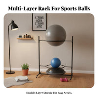 Space-Saving Balance Ball Display Rack Sturdy Construction Exercise Ball Rack Freestanding Easy Assembly for Personal Trainers