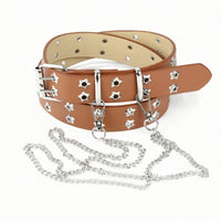 Streetwear Studded Belt with Chain Goth Punk Belt with Chain Rock Metal for Everyday Wear