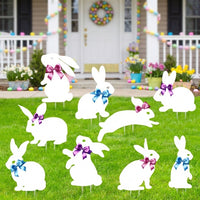 Bunny and Egg Lawn Stakes Weatherproof Easter Yard Stake Weather Resistant Easter Yard Sign Set for Homeowners, Party Planners, Pathway