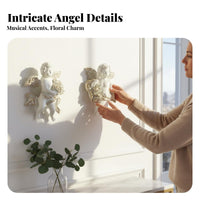 Cherub Wall Decor Detailed Feather Plumage Adornments Cherub Wall Resin Artwork Material Corner Angel Sculpture for Living Room, Bedroom, Hallway