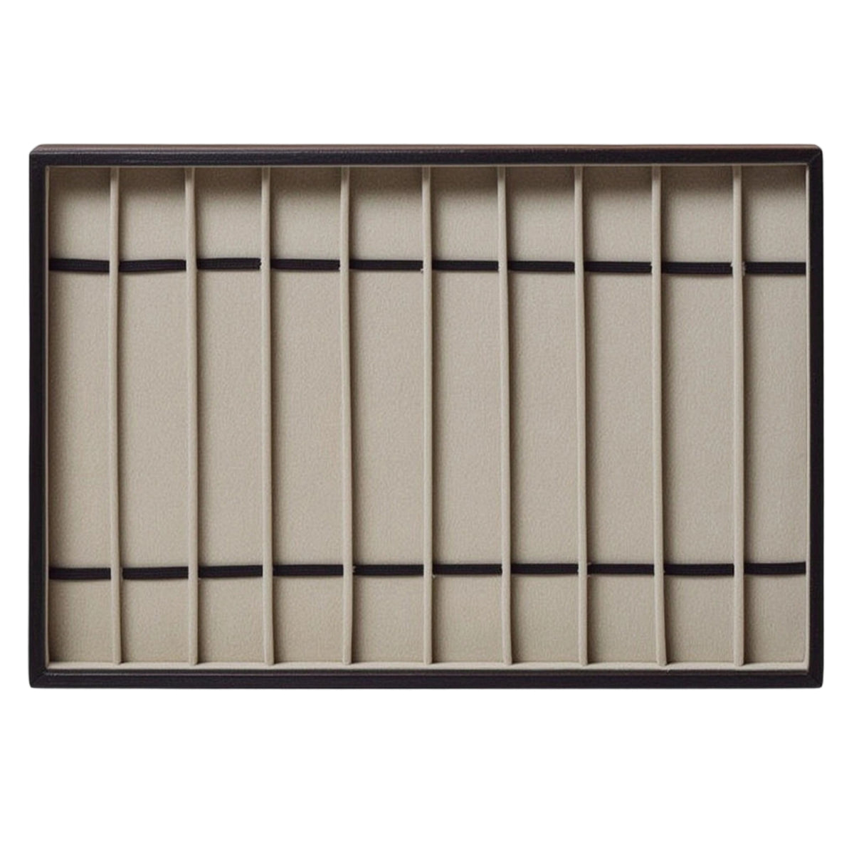 Narrow Slots 10-Compartment Watch Tray Divided Insert Watch Display Tray Lidless Black Leather