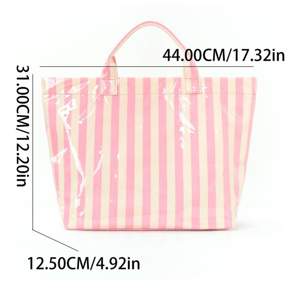 Lightweight Travel Tote Shiny Surface Striped Tote Bag Striped Shoulder Bag for Commuting, Shopping